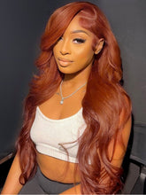 Alanis - Burnt Orange Body Wave Wig Colored Human Hair Glueless Lace Wigs